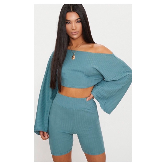 PrettyLittleThing Pants - Fashion Nova Off the Shoulder High Waist Short Set